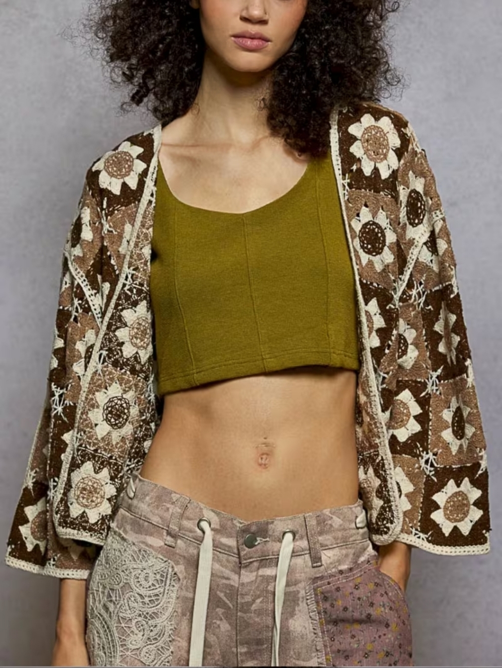 101.POL Crochet Floral Short Oversized Cardigan